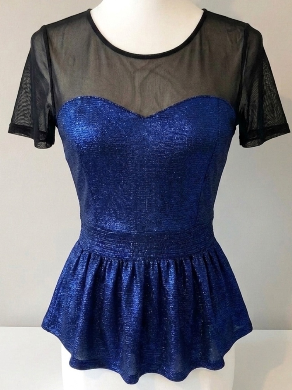 Sheath metallic royal blue blouse, Size S